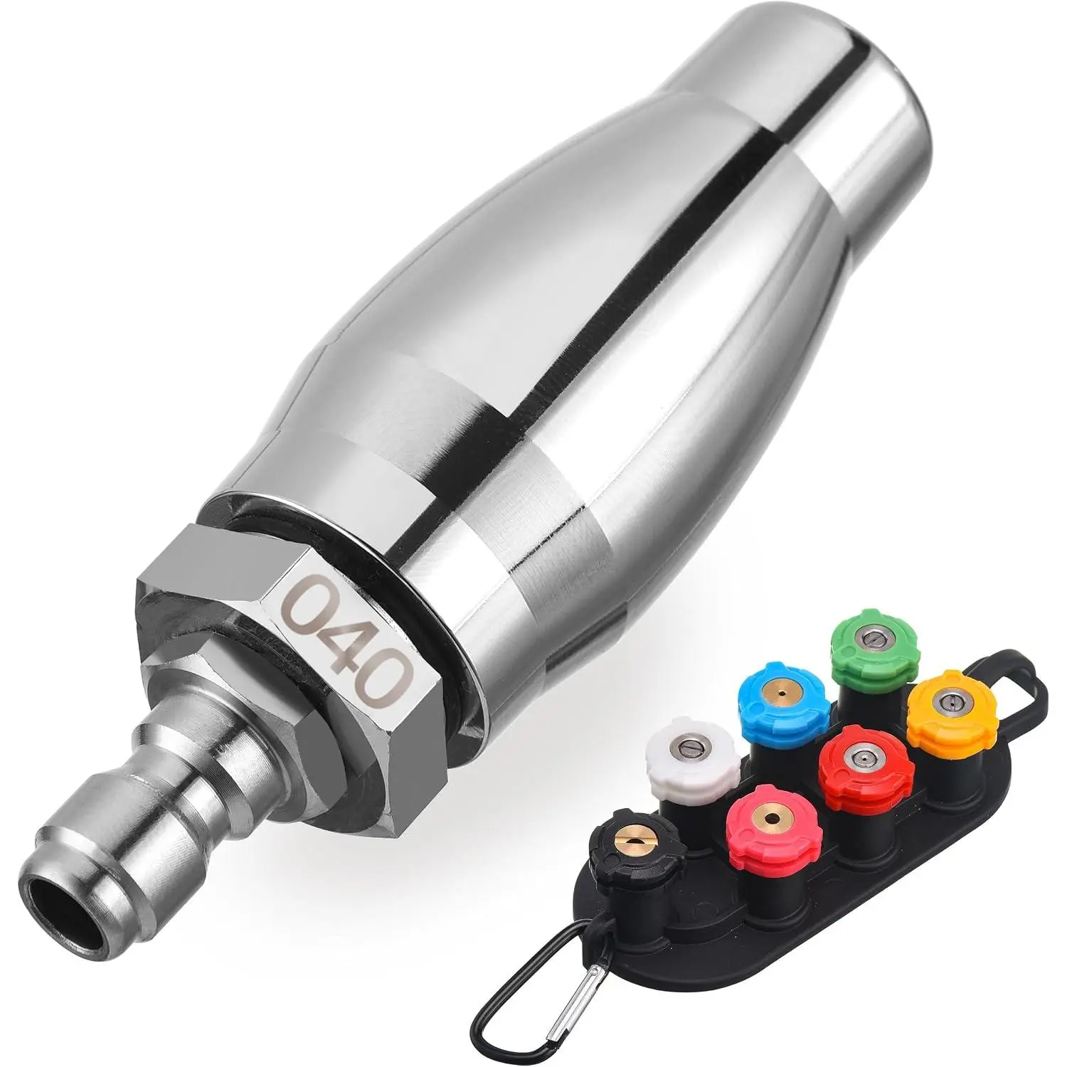 Turbo Nozzle  Washer with 1/4" Quick Connect, Orifice 4.0 | Stainless Steel, 360° Rotating Nozzle, 7  Nozzle Tips with Holder, 3000 PSI, 4 GPM