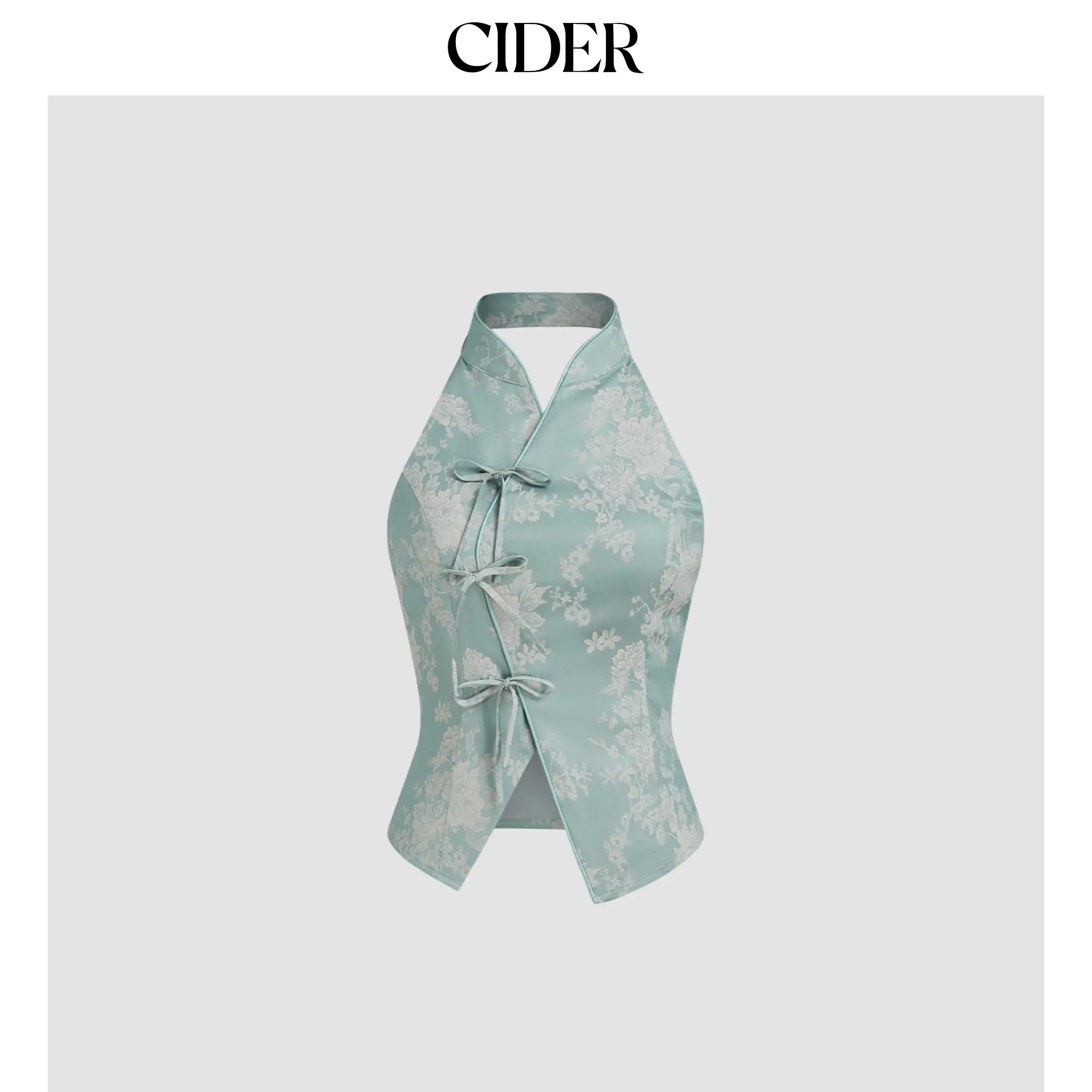 Cider [2 colors, size 0-10] Jacquard Halter Neckline Floral Bowknot Tank Top SummerFinds