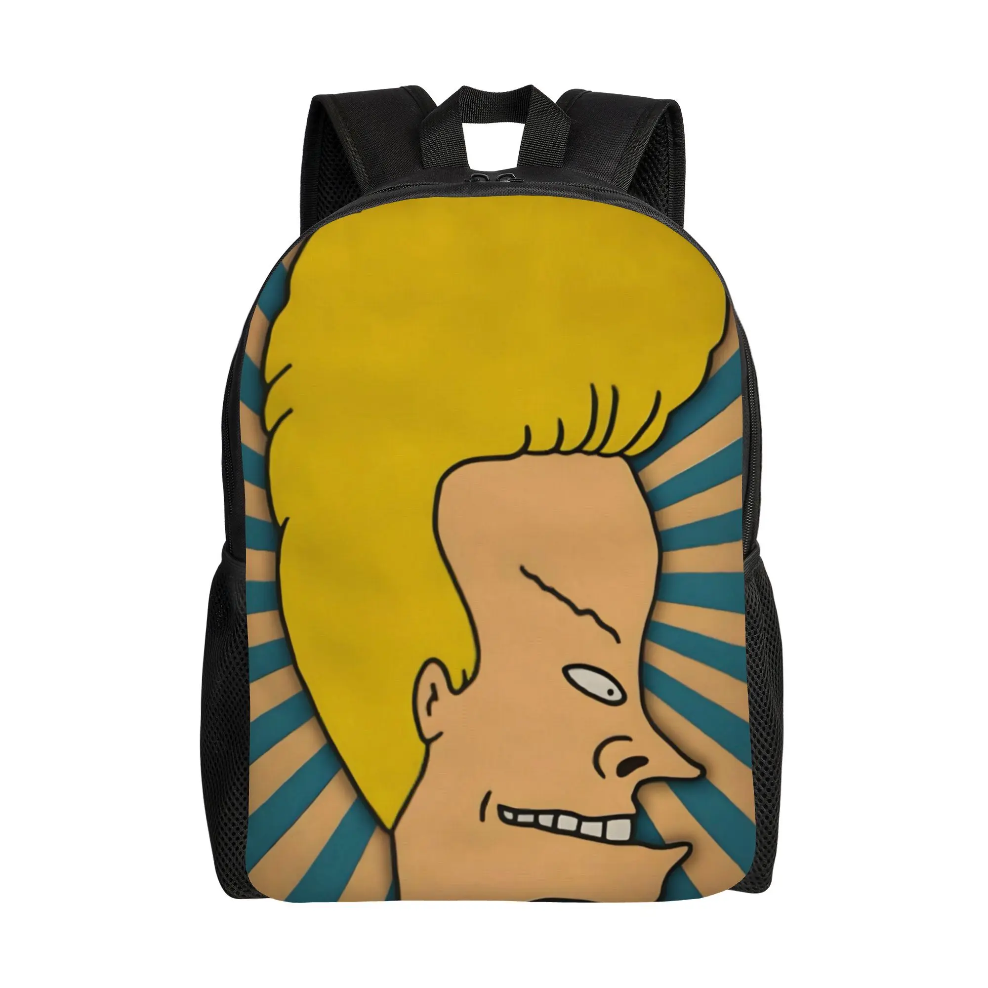 Bucked Up Backpack Beavis Large Blonde Head Retro 90s Cartoon Sunburst Print 600D Oxford Laptop Backpack Lightweight Padded Strap Multi Pocket Vintage Adult Cartoon Fan School Travel Daypack For Meme Lovers