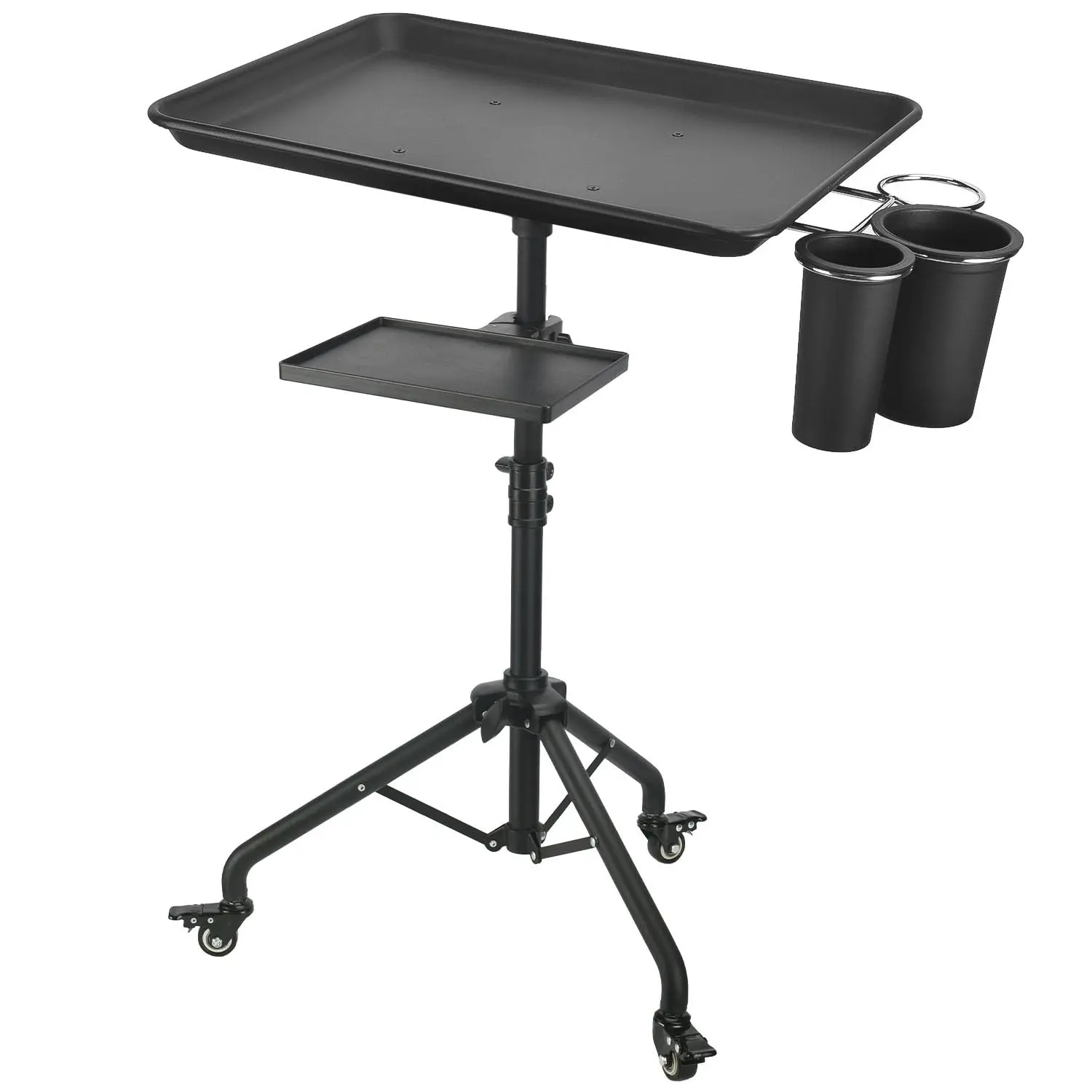 Salon Tray Cart on Wheels, Aluminum Tattoo Tray with Storage Platform, Adjustable Height Service Rolling Tray, Storage Tray Accessory for Salon Spa Dental Use, Rolling Tray Cart
