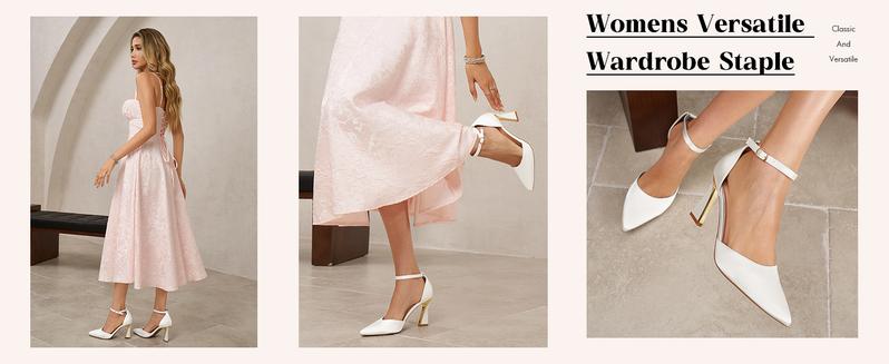 Coutgo Womens Pumps Point Closed Toe Heels Buckle Ankle Strap D'Orsay Heeled Sandals