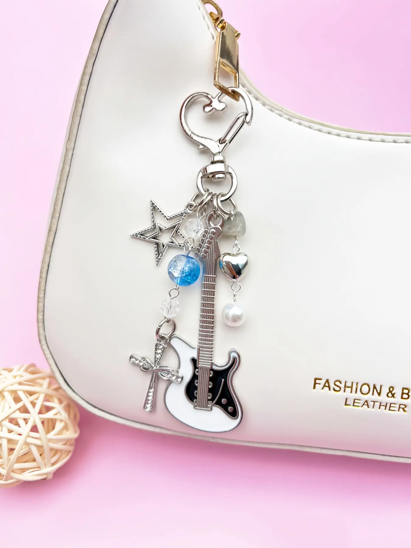 Vintage Y2K Guitar Cross Keychain, Sweet Cool Women's Wallet Bag Accessory, Travel Essential, Room Decor, Car Pendant, Fun Gift for Friends