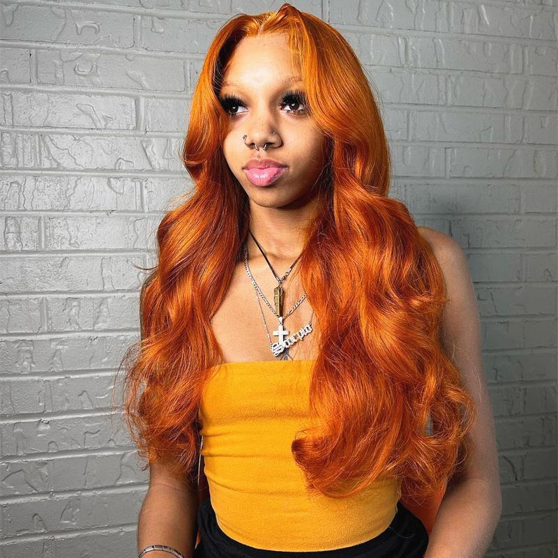 Bling Hair Colored Orange Ginger Body Wave Lace Frontal Wigs Human Hair 13x6 13x4 HD Lace Frontal Wig Loose Wave 30 32 Inch Brazilian Transparent Lace Wig for Women Pre Plucked 180% Density TikTokShopHolidayHaul