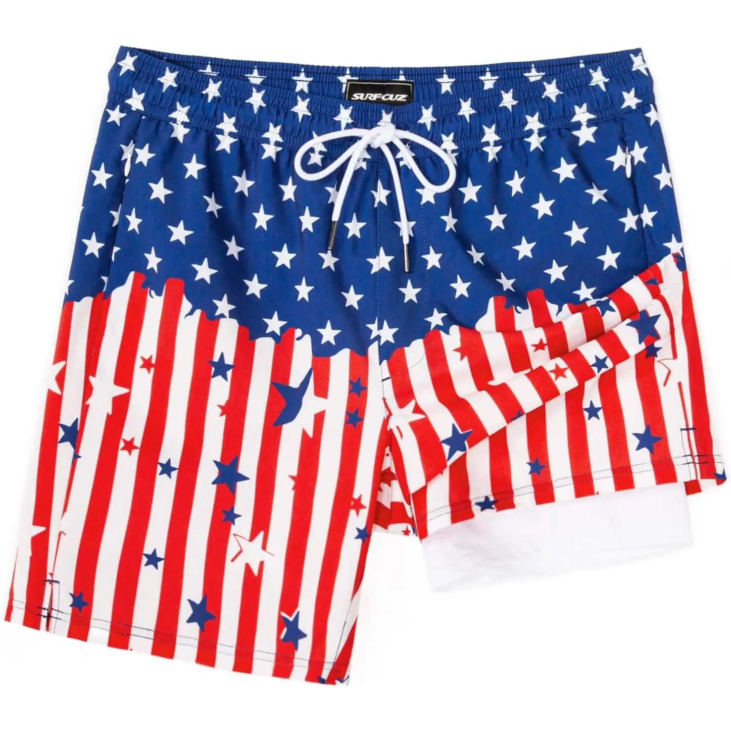 SURF CUZ Men's Polyester-Spandex 7-Inch Swim Trunks with Compression Liner, Quick-Dry, Second Skin Fit, Zipper Pocket, Machine Washable for Surf, Pool, Gym, Water Sports, Quick Dry Shorts