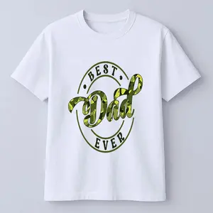 Father's Day Camo Dad Letter Cotton Short Sleeve Unisex T-Shirt,Green Military Camo Cursive Best Dad Ever Oval Letter Print 100% Pure Cotton Short Sleeve Unisex T Shirt Father's Day Gift Casual Cotton Tee For Dads