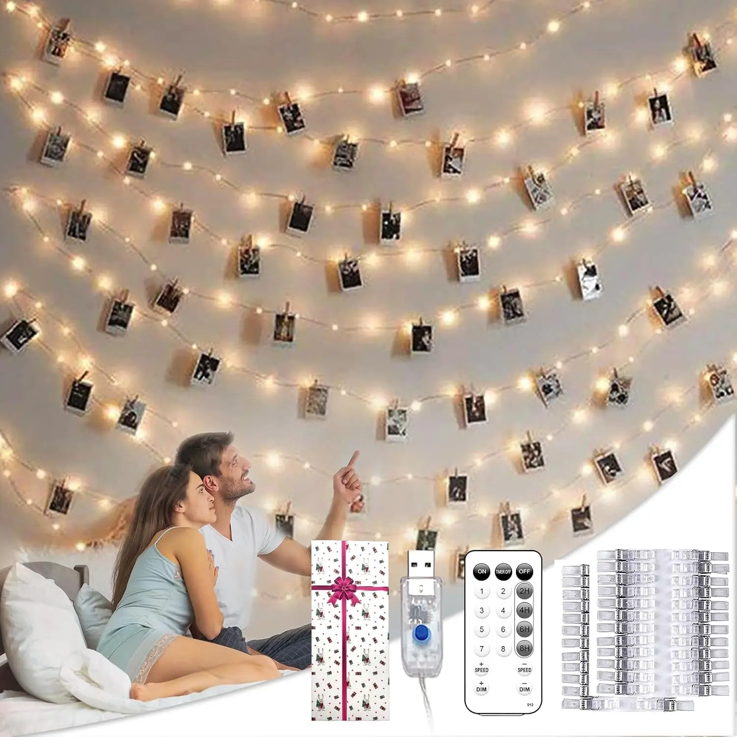 Teen Girl Gifts Trendy Stuff: Aesthetic 40Ft 120LED Hanging Picture Fairy Lights with 50 Clips - 8 Modes & Timer, Waterproof - Trendy Teenager Girl Gift for Birthday Christmas, Dorm Bedroom Wall Décorfidget toys