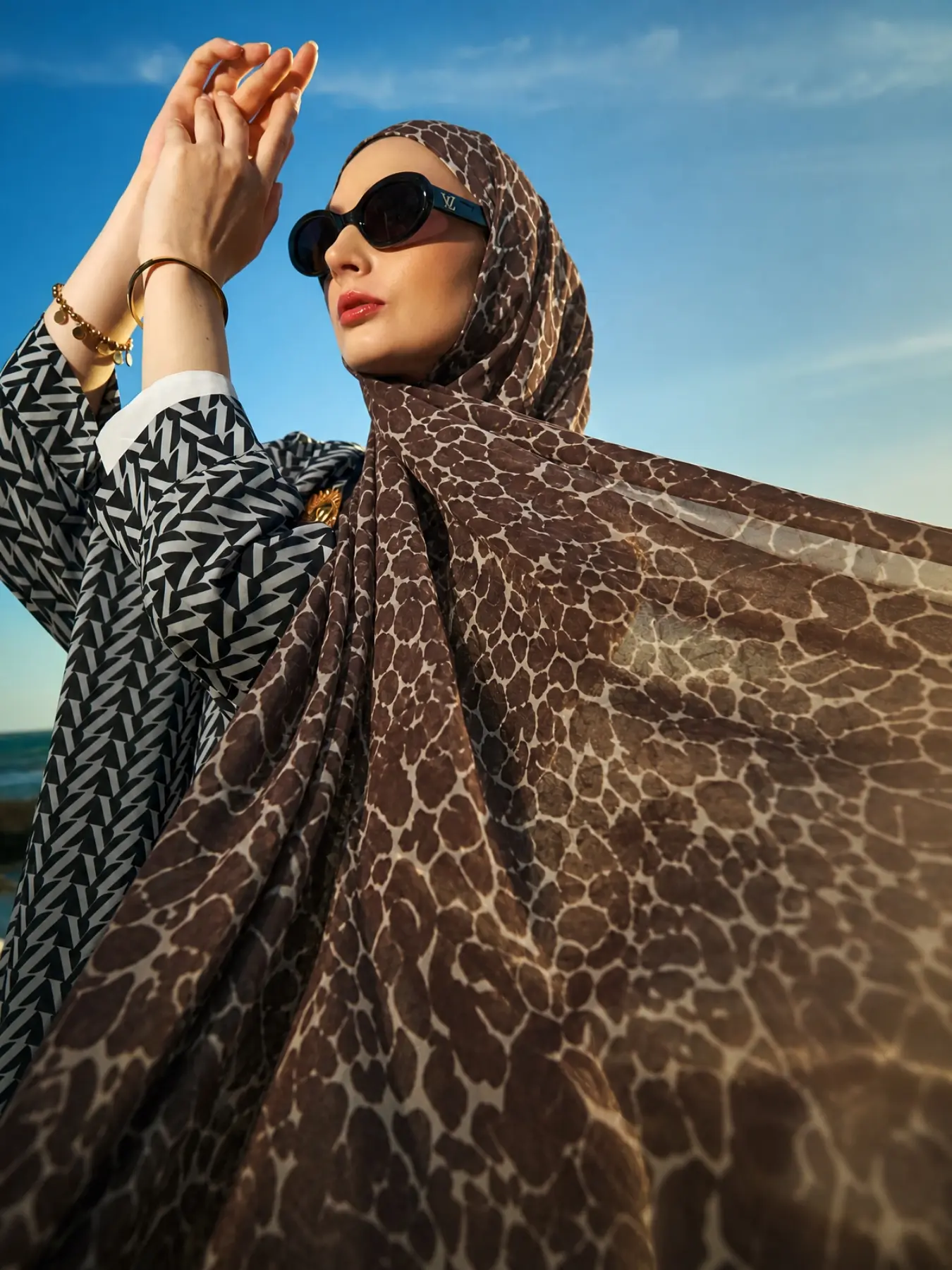 Women's Fashion Stone Crack Single-Sided Printed Long Summer Scarf, Vintage Style Cotton Linen Shawl, Comfortable Sunscreen Accessory