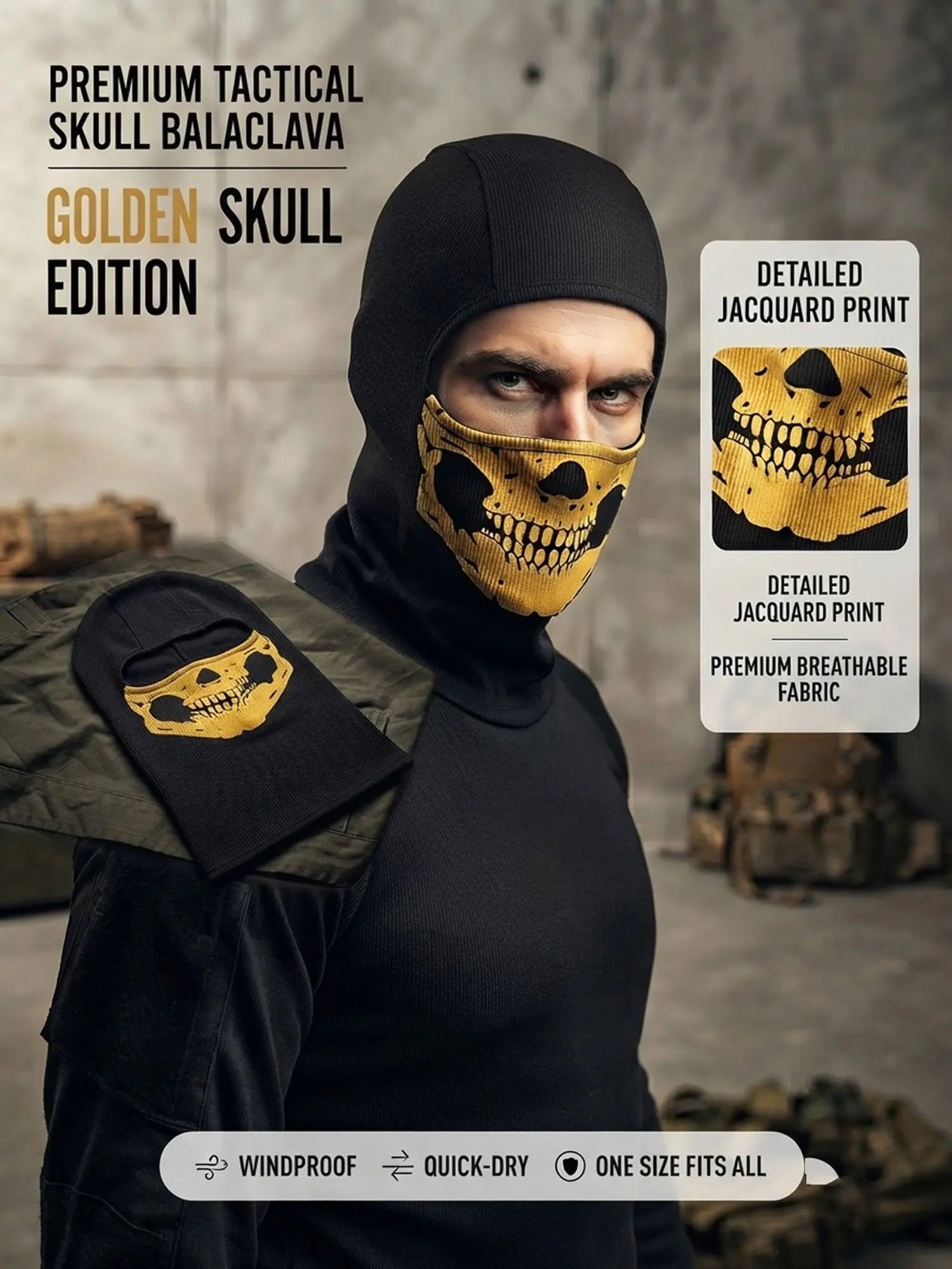 Tactical Skull Balaclava - Gold Edition | Ghost Style Face Mask for Motorcycle, Skiing, Airsoft