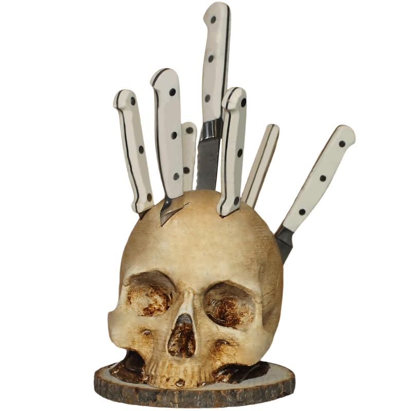 Skull Design Knife Holder, 1 Count Creative Skull Knife Block, Knife Storage Rack, Halloween Table Decor, Halloween Decorations, Scary Party Storage Rack, Decorative Kitchen Accessories, Home Kitchenware