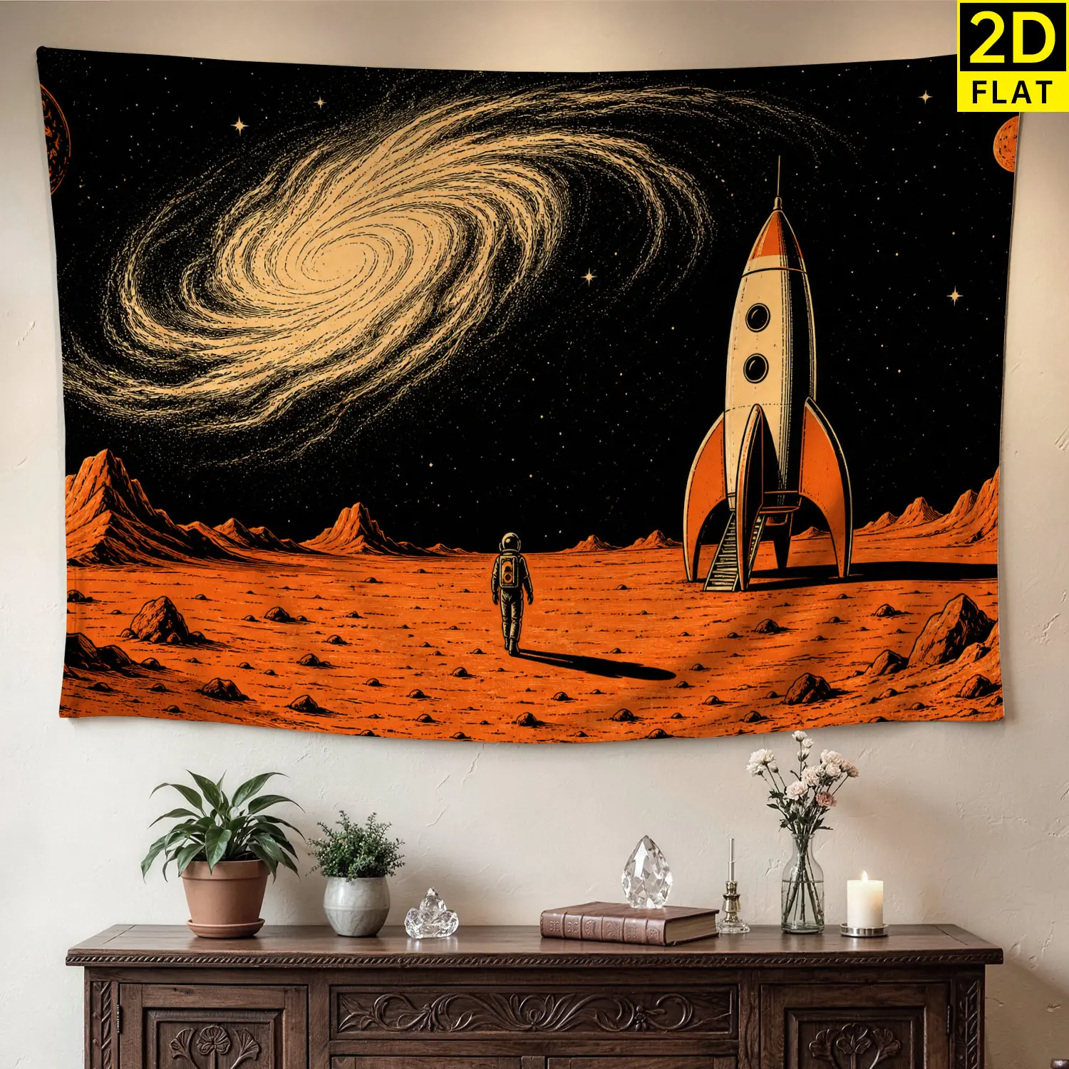 Astronaut Space Rocket Galaxy Print Tapestry - Polyester Home Decor Artwork, Multi-Size Horizontal Wall Hanging, No-Installation Room Decor for Living Room, Gift for Family