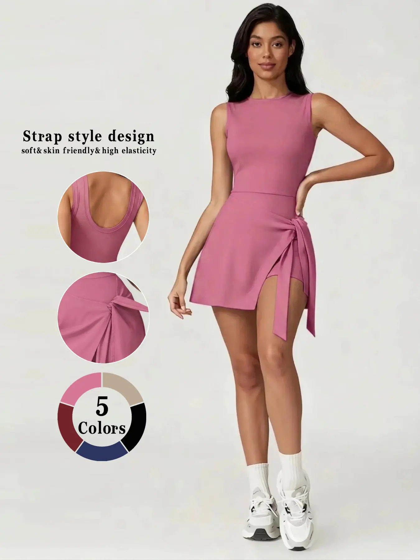 High-Waisted Sporty Dress, Workout Dress, Active Dresses, Sleeveless Fitted Design, Breathable Quick-Dry Fabric, Ideal for Tennis, Yoga, Running, All Seasons