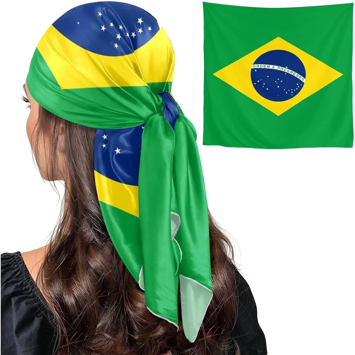 Women's Large Size Hair Scarf - 35 Inches Square Bandana Pattern Neckerchiefs, Large Head Wrap Neckerchiefs, Wrap Scarf Neckerchiefs, All Seasons Fashion Accessory, Fabric Neckerchiefs, Lightweight Soft, Polyester Silk