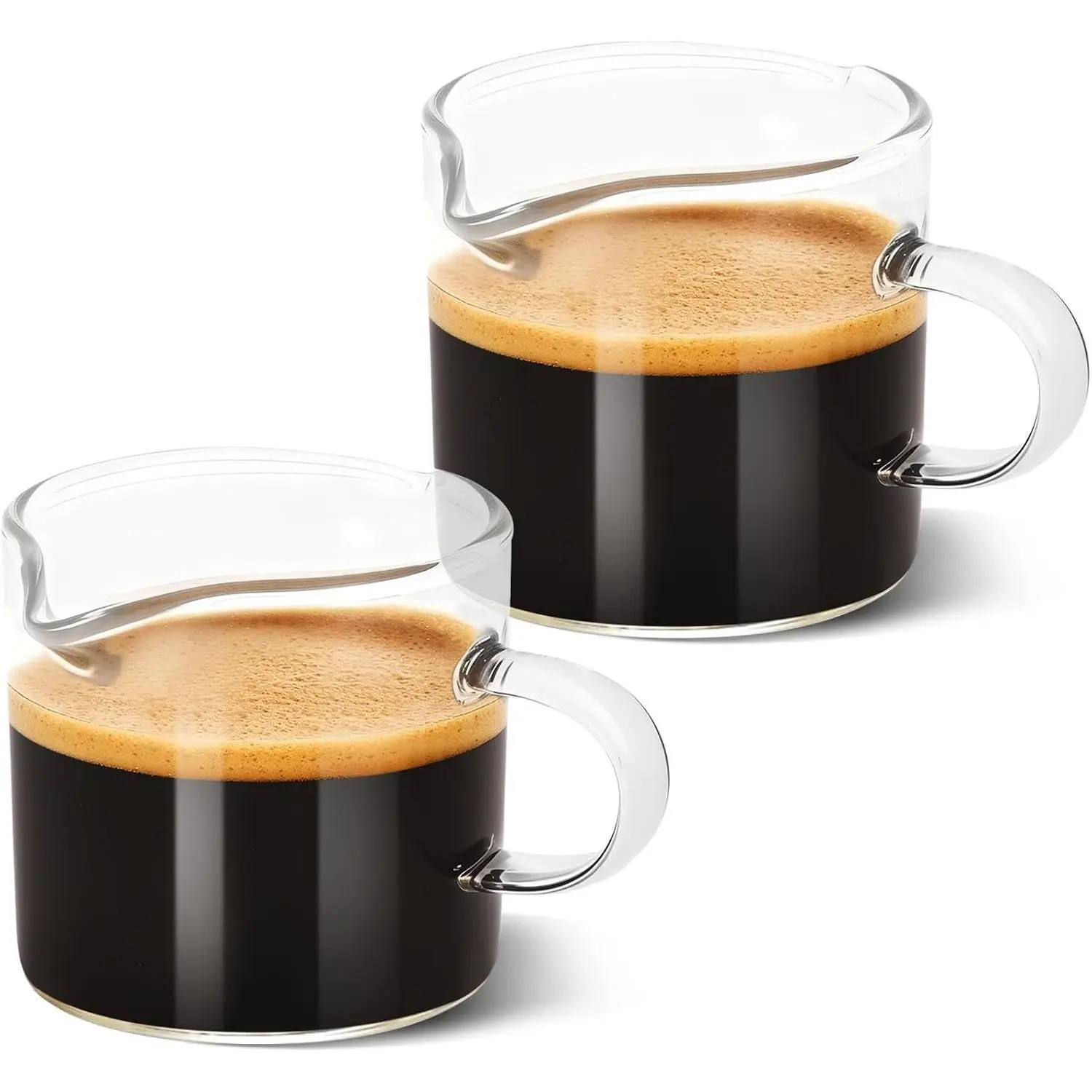 Adorever Espresso Cups Set of 2, 4 oz Double Spouts Espresso Shot Cups with Handle, Clear Glass Milk Espresso Shot Glass for Home Baristas, Espresso Accessories for Machine
