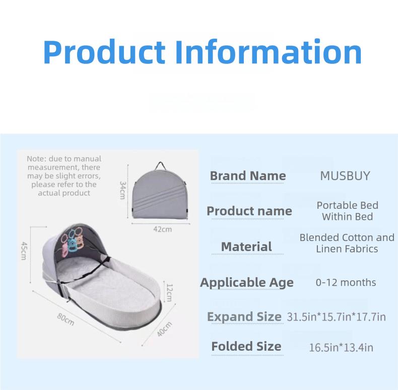 Portable Baby Bed in Bed for 0-12 Months Foldable Travel Infant Bassinet with Mosquito Net Canopy Breathable Mattress Safety Straps Carry Bag Backpack Design Includes 3 Hanging Toys Portable Baby Bed in Bed for 0-12 Months Foldable Travel Infant Bassinet with Mosquito Net Canopy Breathable Mattress Safety Straps Carry Bag Backpack Design Includes 3 Hanging Toys