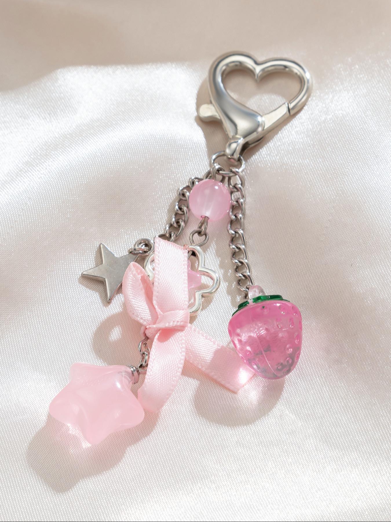 Cute Star & Strawberry & Bowknot Design Keychain, Cute Charms Keychain, Fashionable Keychain for Women & Girls, Trendy All-match Keychain for Birthday Gift