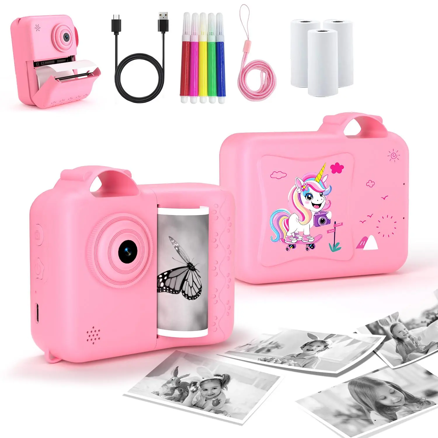 Instant Print Polaroid Camera, Kids Photo Printer, No Screen, Includes 3 Rolls of Paper, 3-Level Print Density, Ideal Gift for Boys and Girls, Instant Cameras