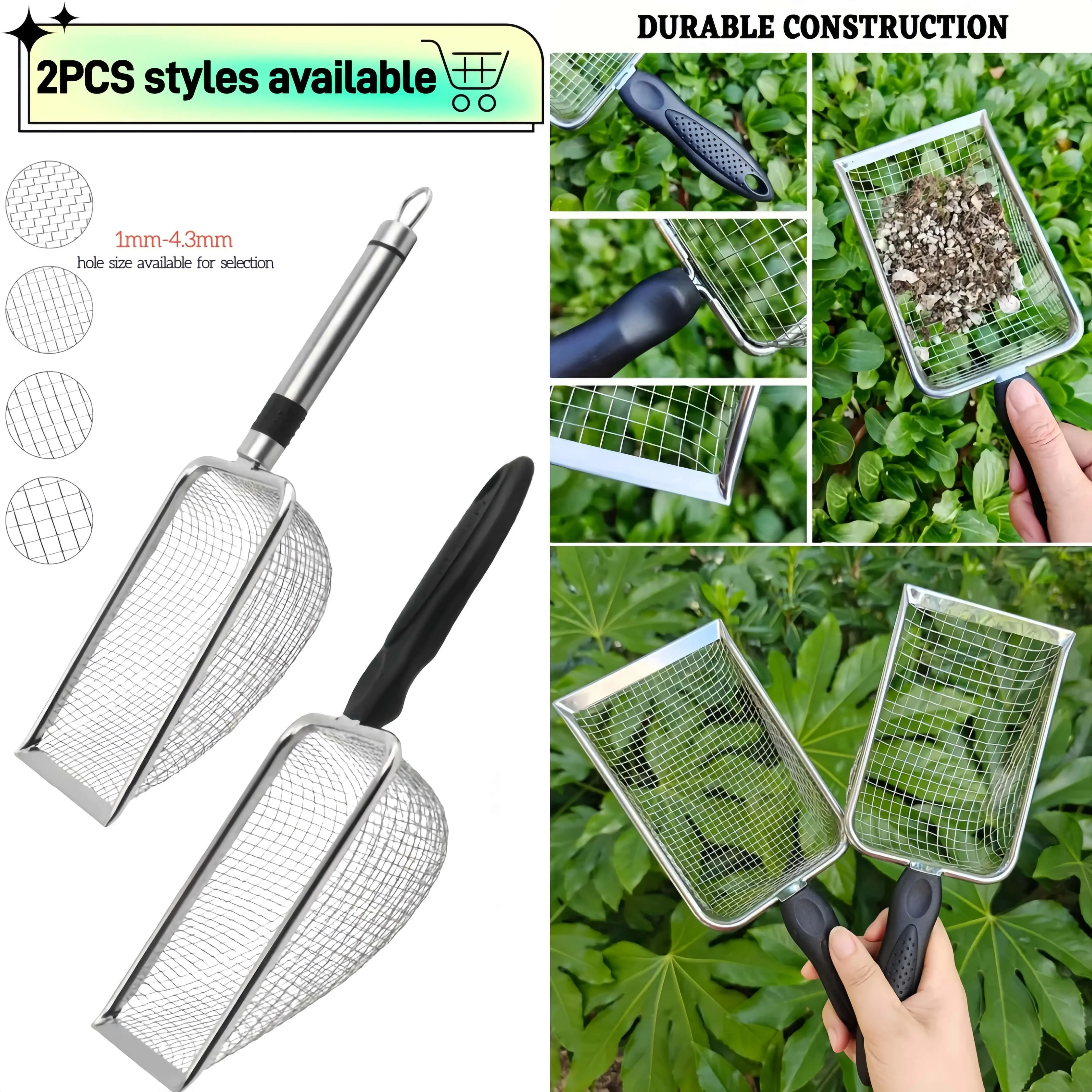 Garden Soil Sifter - A Garden Sand And Fertilizer Sieve with a Handle. Available in Two Handle Styles: Metal And Plastic, with Hole Sizes Ranging from 1 to 4.3Mm. This Portable Gardening Tool Is Perfect for Sifting Sand, Stones, Soil, And Compost