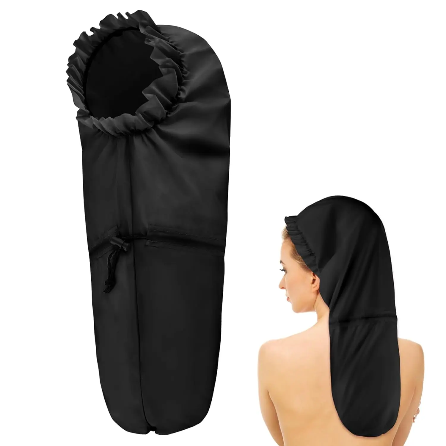 Large Shower Cap for Braids, Extra Long Shower Cap for Women Long Hair & ,  Hair Bonnets for Dreadlocks Drawstring Bath Caps for Women & Men (Black)