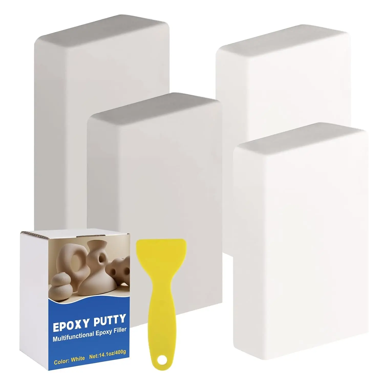 14.1oz / 400g Epoxy Putty, White Epoxy Sculpt Clay High Strength 2 Part Putty Stick Fix Leaks, Cracks and Fill Holes, Fast Repair Pool Leak Sealer for Bonding, Repairing, Sculpting