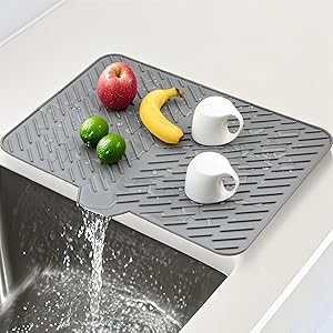 Silicone Dish Drying Mat 23x17 Multiple Usage,Easy clean,Eco-friendly,Heat-resistant Silicone Mat Dish Drying Mats For Kitchen Counter or Sink,Refrigerator or Drawer liner Gray 23inchx17inch