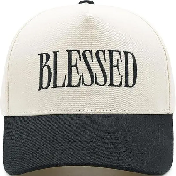Female Christian Blessed Embroidered Slogan Baseball Cap - Adjustable Strap, Minimalist Synthetic Dad Hat, Casual Street Accessory, Church Events & Everyday Wear, One-Size Faith Gift