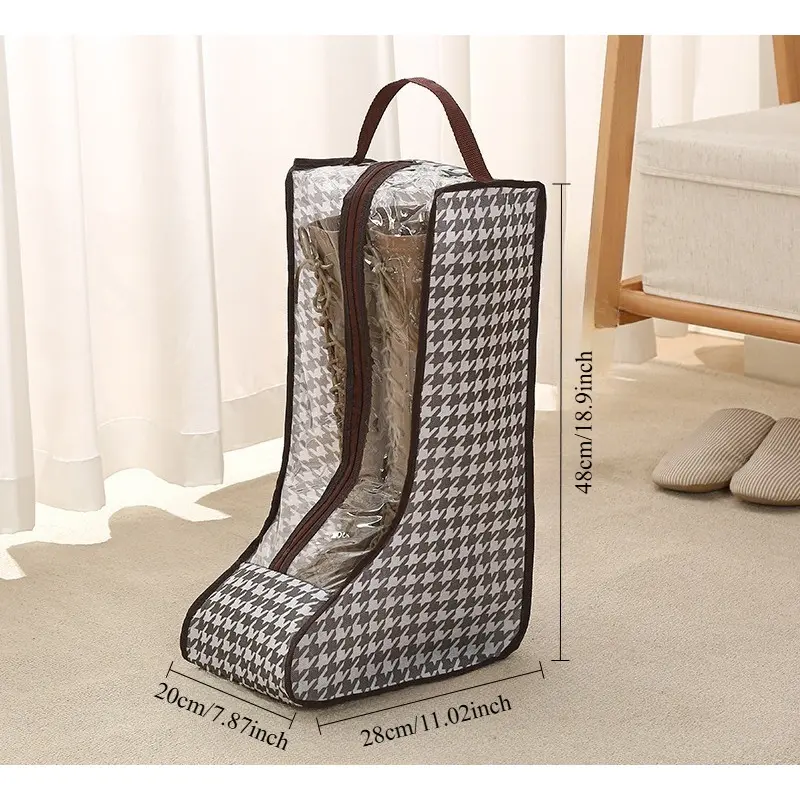 Thousand Bird Grid Handheld Transparent Shoe Bag Moisture proof and Dustproof Long Short Boots Storage Bag Travel Shoe Protection Bag Non Woven Bags