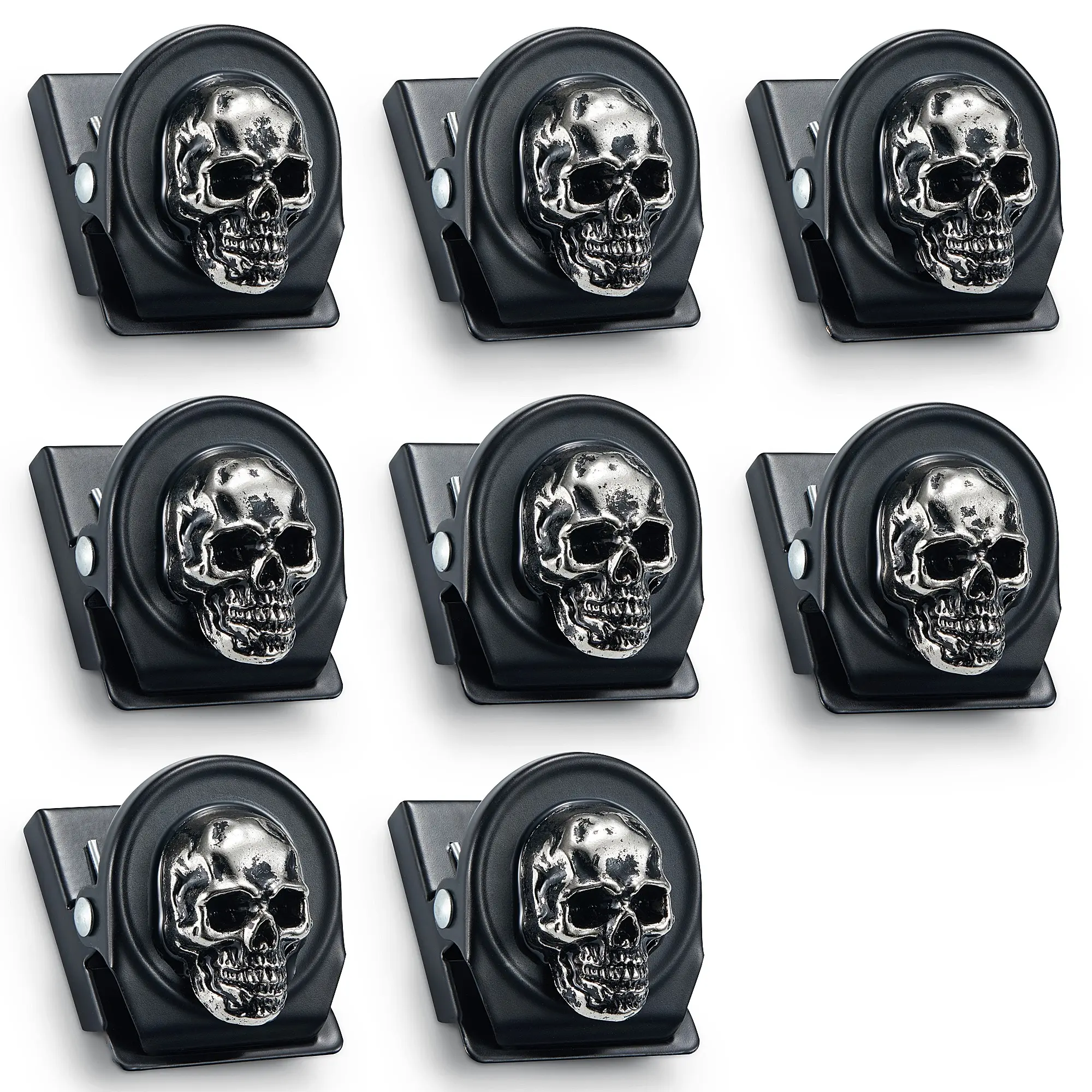8-Piece Skull Clip Refrigerator Magnet Set, Universal Decor for Kitchen, Office Whiteboard, Dishwasher, Storage Cabinet