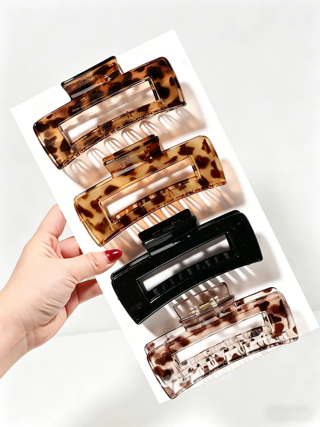 4Pcs Large Rectangular Hair Claw Clips Leopard Tortoise Shell Non-Slip Strong Hold Matte Hair Clamps Retro Acetate Hair Accessories for Thick Thin Hair Daily Styling Wedding Party Office