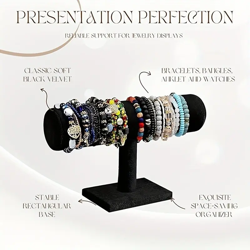 Velvet T-Shape Bracelet Display Stand, Jewelry Storage Rack, Bangle and Pendant Box, Watch Case, Two-Tier Jewelry Tower