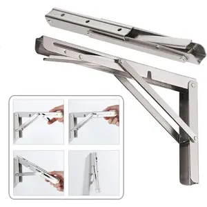 14'' Folding Shelf Brackets Max. Load 440 lb, Heavy Duty Stainless Steel DIY Wall Mounted Shelf Bracket Space Saving for Table Work Bench, Pack of 2