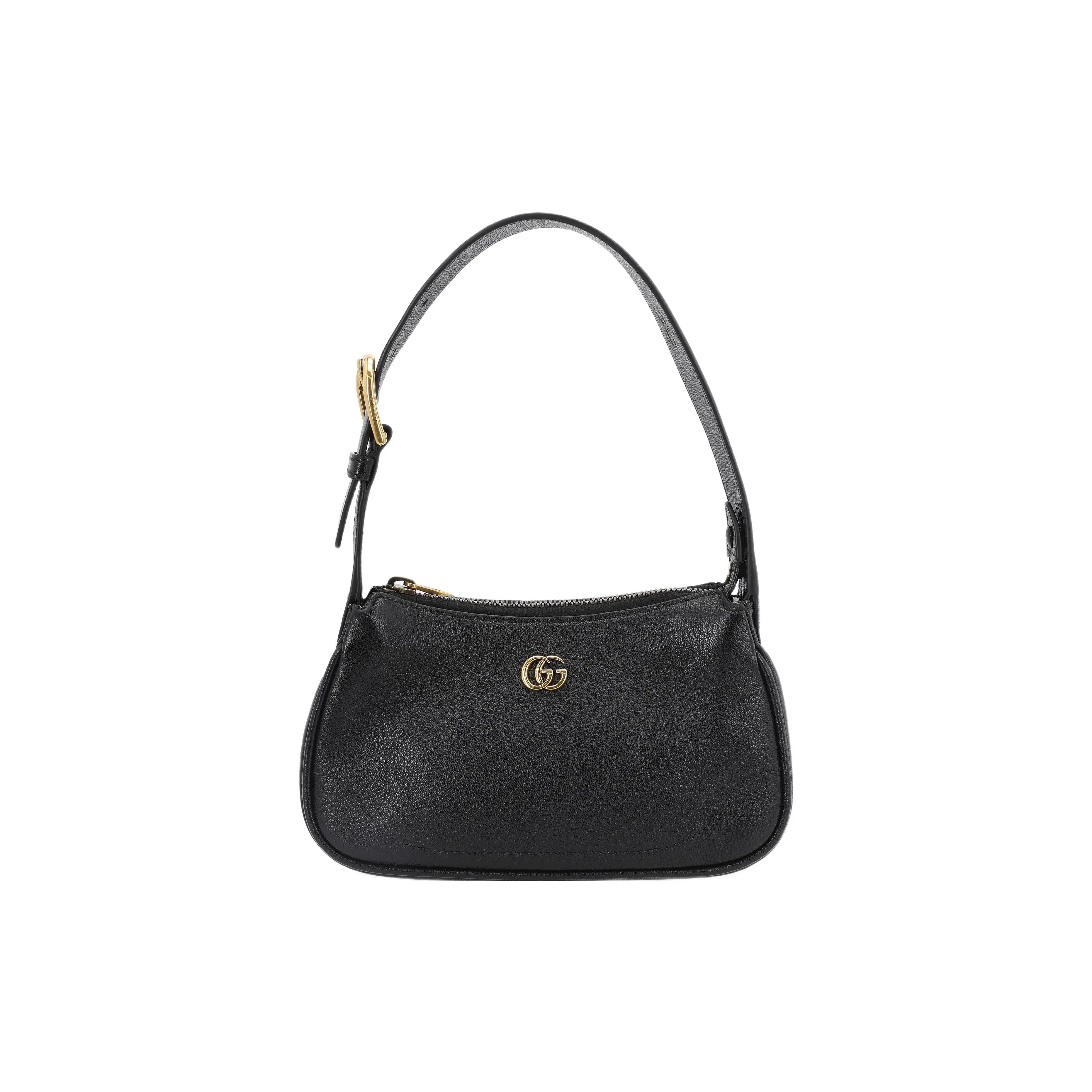 Gucci Aphrodite Leather Crossbody Bag for Women, Gold-Tone Double G Logo Zip Closure, Black