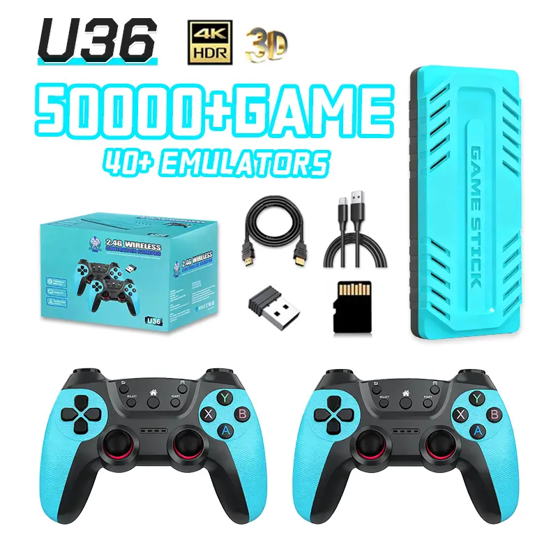 2026 U36 Wireless Game Stick Retro Gaming Console S905 128G 50,000+ Games Support 40+ Classic Emulators For PS1/PSP 4K HDMI Kid Gifts