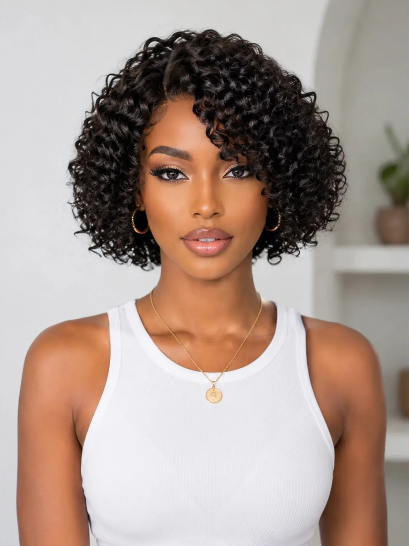 Short Curly Human Hair Wig for Black Women Side Part Curly Bob Pixie Cut Wig Brazilian Virgin Hair Natural Looking Soft Full Volume Daily Wear Hairstyle Side Part Wigs