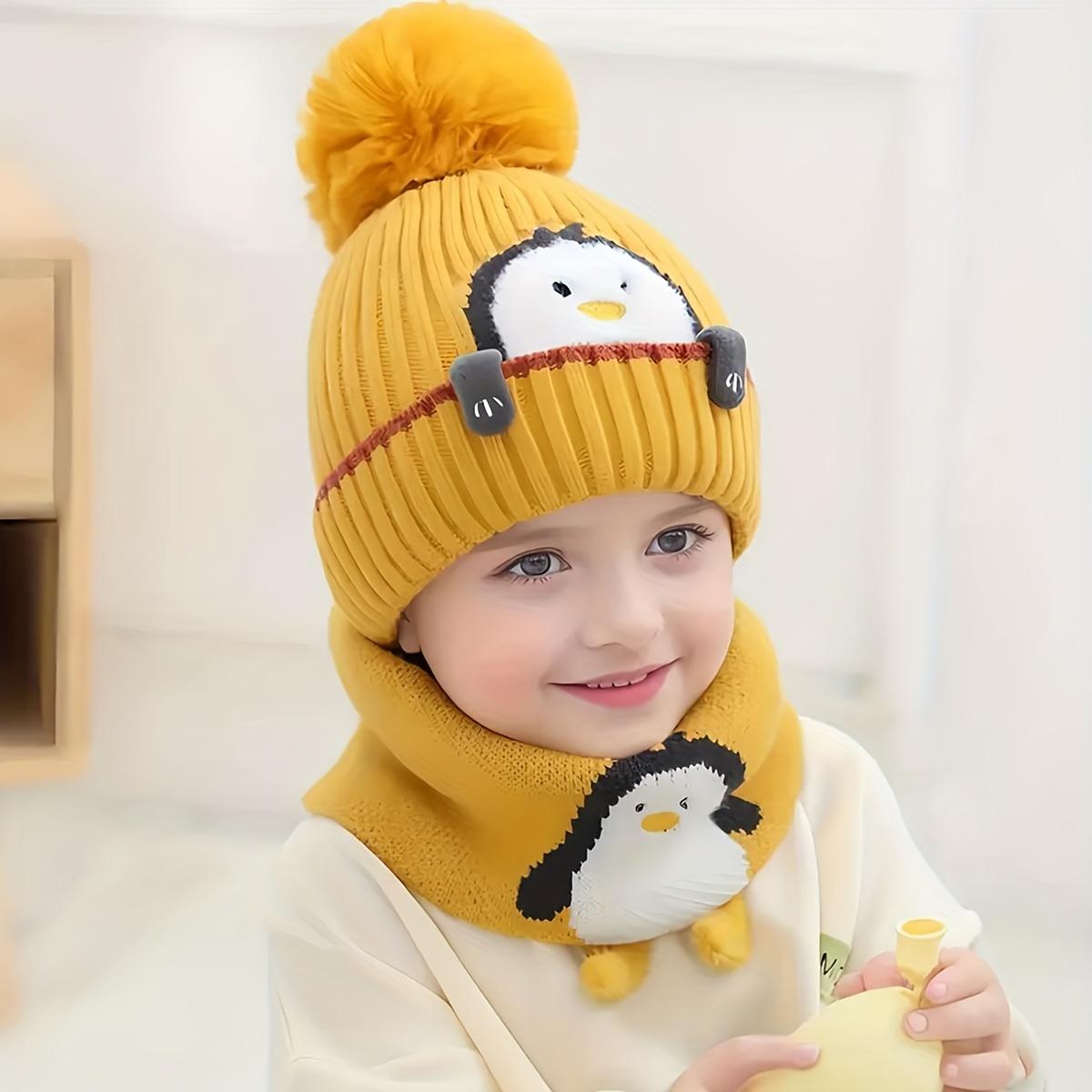 Kids Winter Warmth Beanie with Ear Flaps, Cute Penguin Design, 100% Cotton Knit Fabric, Lightweight, Cartoon Animal Pattern, Toggle Closure, Daily & Casual Wear, Christmas Theme, Stretch Fit for Boys