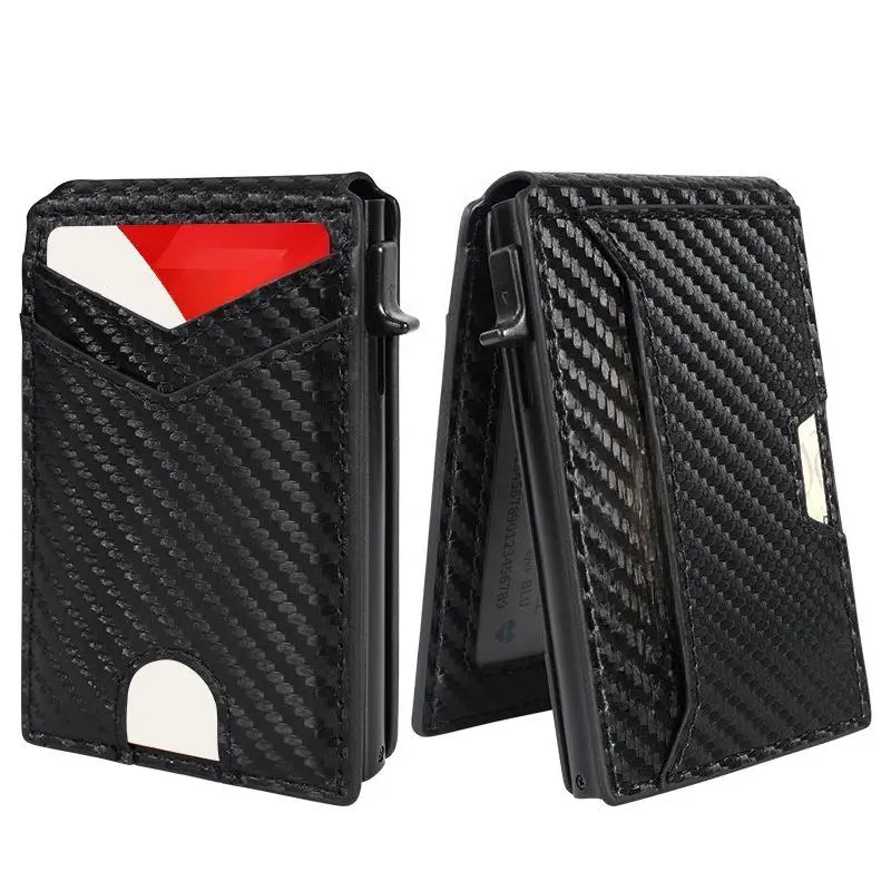 Men's Carbon Fiber Aluminum RFID Blocking Card Holder, 2-Fold Flip Wallet With Multiple Card Slots for Daily Business, Travel,Shopping and Daily Carry,Lightweight Anti-Scan Protective Case,Sturdy Metal Shell, Compact Portable Cash & Card Storage Accessory