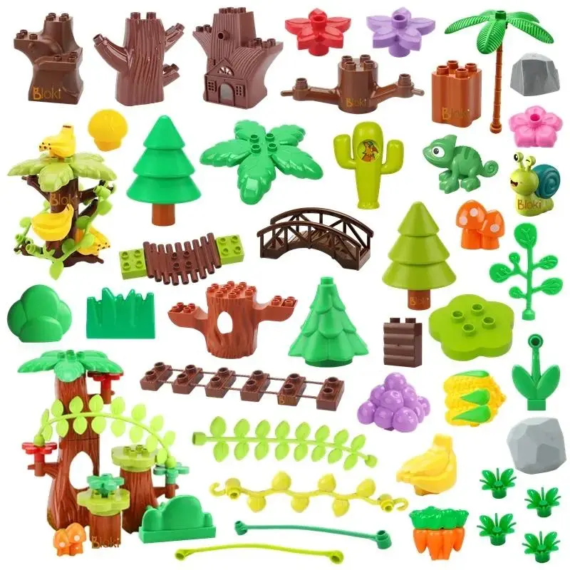 Big Building Blocks Outdoor Forest Plant Series Flower Grass Tree Farm Adornment Accessories Compatible Scenes Toys Kids Bricks