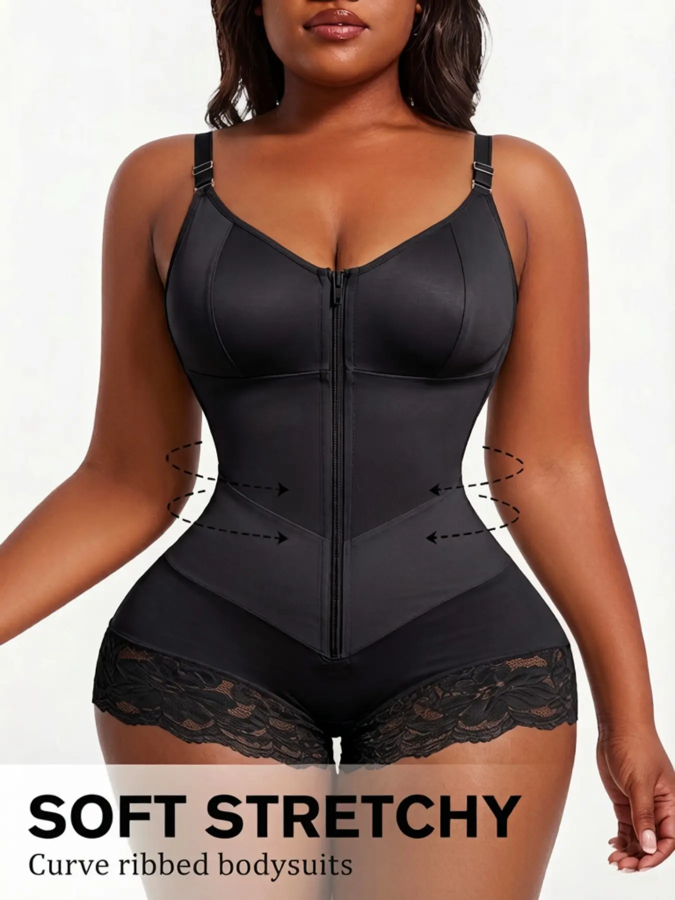 1 Count Women's Solid Color Tight Fit Bodysuit, Butt Lifting and Tummy Control Shapewear, Daily Shapewear, Fajas, Sexy Lace Antislip Hooks Crotch Body Shaper, Colombian Shapewear, V-Shaped Belts Design Jumpsuit, Suitable for Various Occasions