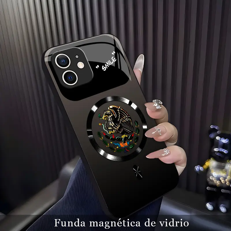 Funda para【iPhone 11】Águila Mexicana Tótem Étnico, Diseño Vintage Cultura Latina, Funda de Vidrio Magnética Compatible con MagSafe, Antichoque y Resistente al Desgaste, Estilo Étnico Unisex.XS9527