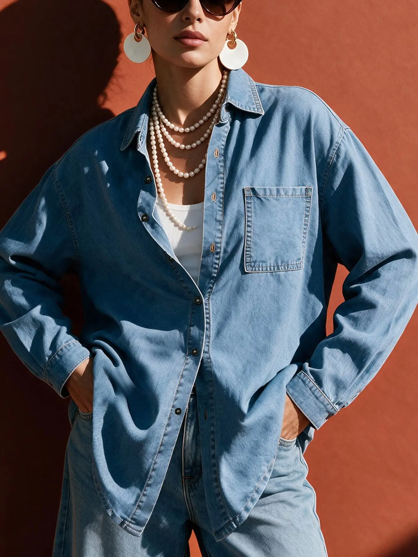 2026 New Women's Denim Shirt, Long Open Front Top, Vintage Washed Blue, Plus Size Streetwear, Casual Office Wear, Spring Autumn, Blouses