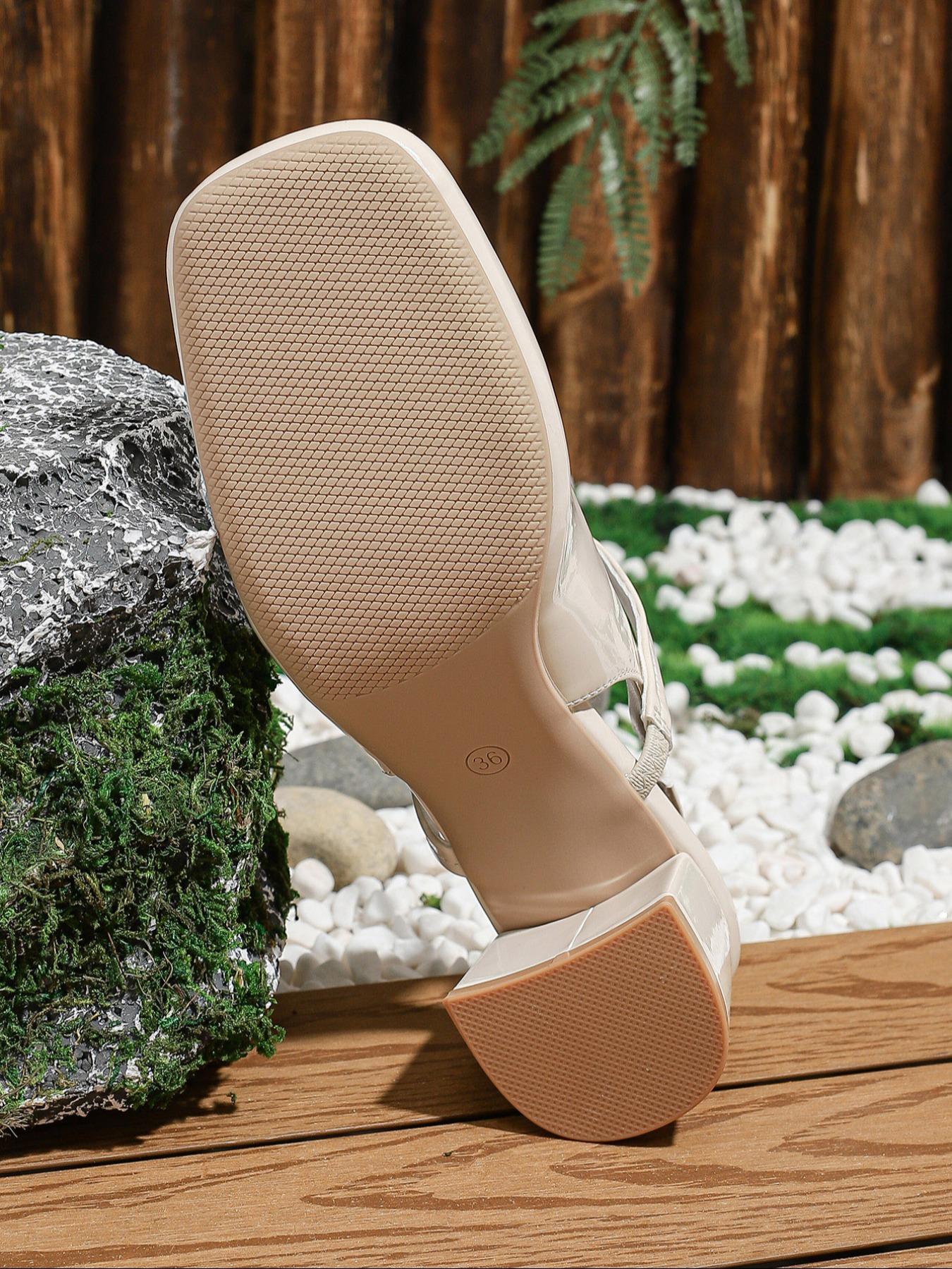 Women's Square Toe Ankle Strap Thick Heel Shoes, PU Leather Casual Fashion, All Season Comfortable Workwear Footwear