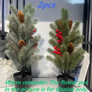 1.9ft Mini Artificial Christmas Tree, Pine Cones & Berries, Ice Crystal/snow Color, Desktop Decor, No Assembly Needed