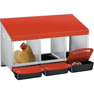 Plastic Chicken Nesting Box - 3-Compartment Roll-Away Design, Keyhole Slots for Easy Wall Mounting, Metal Legs, Optimized for High-Volume Egg Collection & Egg Production