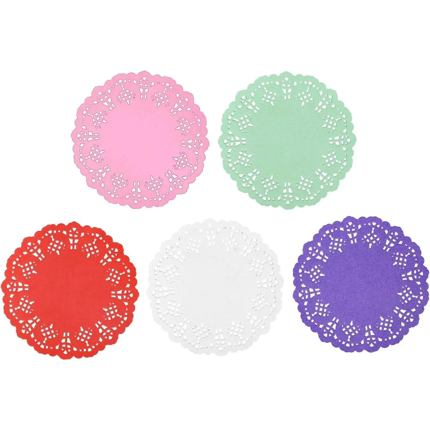 100 Pieces 5.5 Inches Lace Paper Doilies Colorful Decorative Round Paper Placemats Bulk for Cakes Desserts Wedding Party Tableware Decoration, 5 Colors