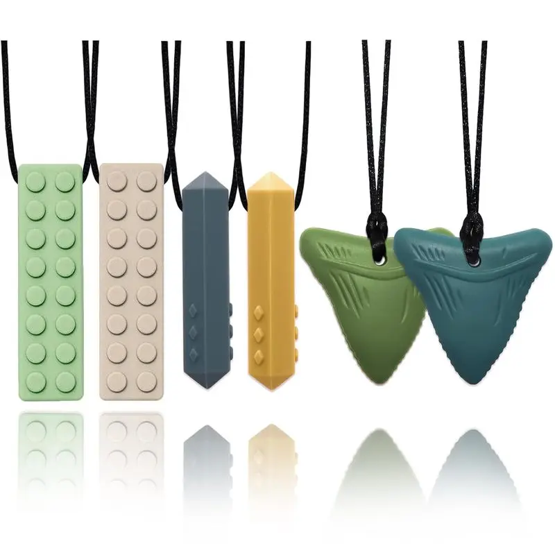 Chew Necklaces for Sensory Kids, 6 Pack Sensory Chew Necklaces for Boys and Girls with Autism, ADHD, SPD, Chewing (Morandi)