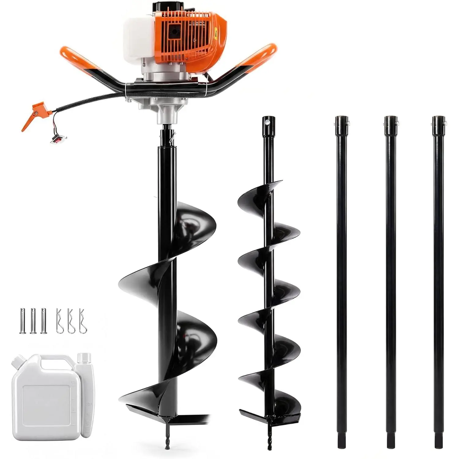 52cc 2-Stroke Gas Powered Earth Auger Post Hole Digger, EPA Certified, with 2 Auger Bits & 3 Extension Rods, Anti-Vibration Steel Frame, Max Depth 10.5ft for Fence, Planting Holes, Soil Drilling