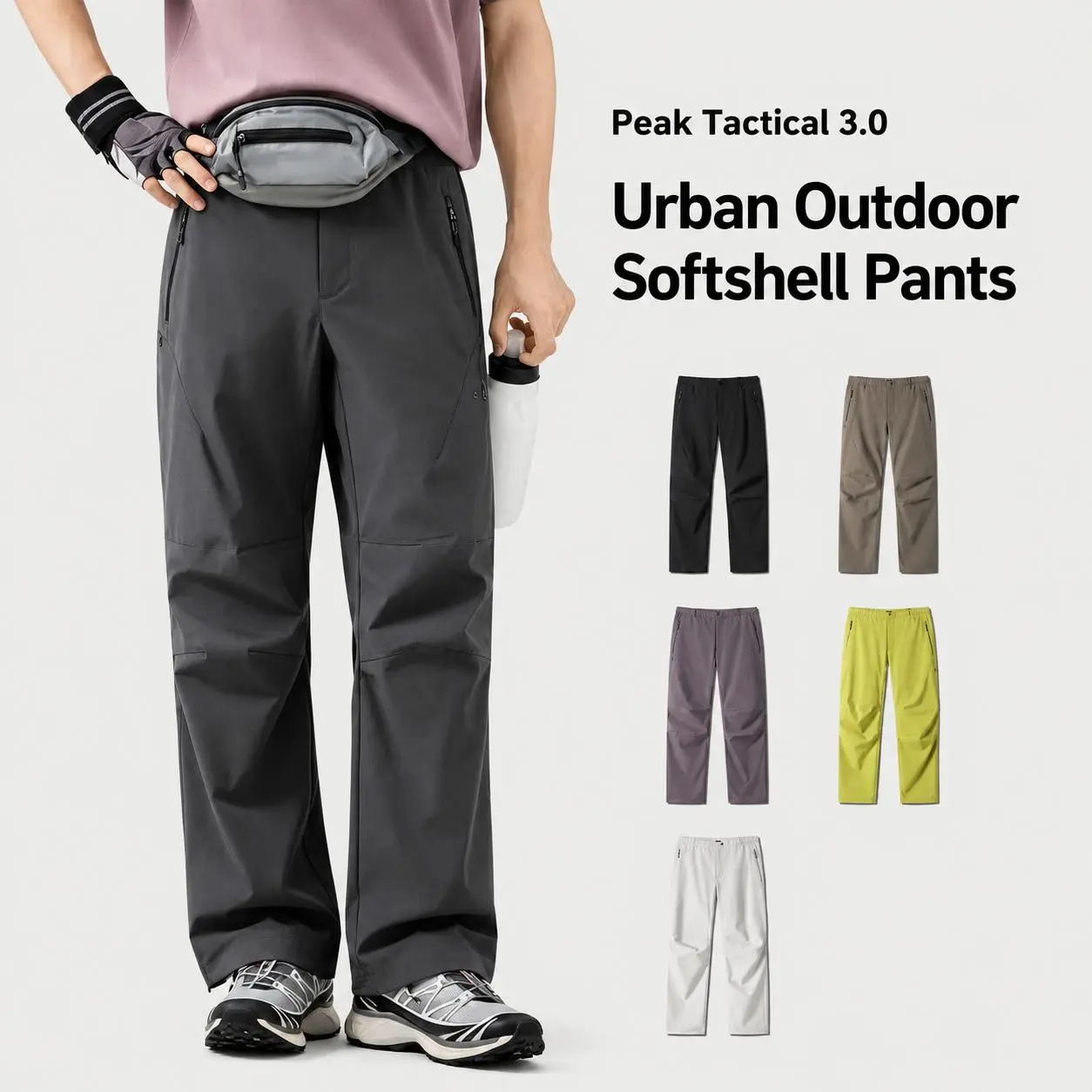 Men’s Lightweight Softshell Hiking Pants, Wind-Resistant Outdoor Trekking Trousers with Zipper Pockets and Articulated Knees for Camping, Travel and Everyday Adventure