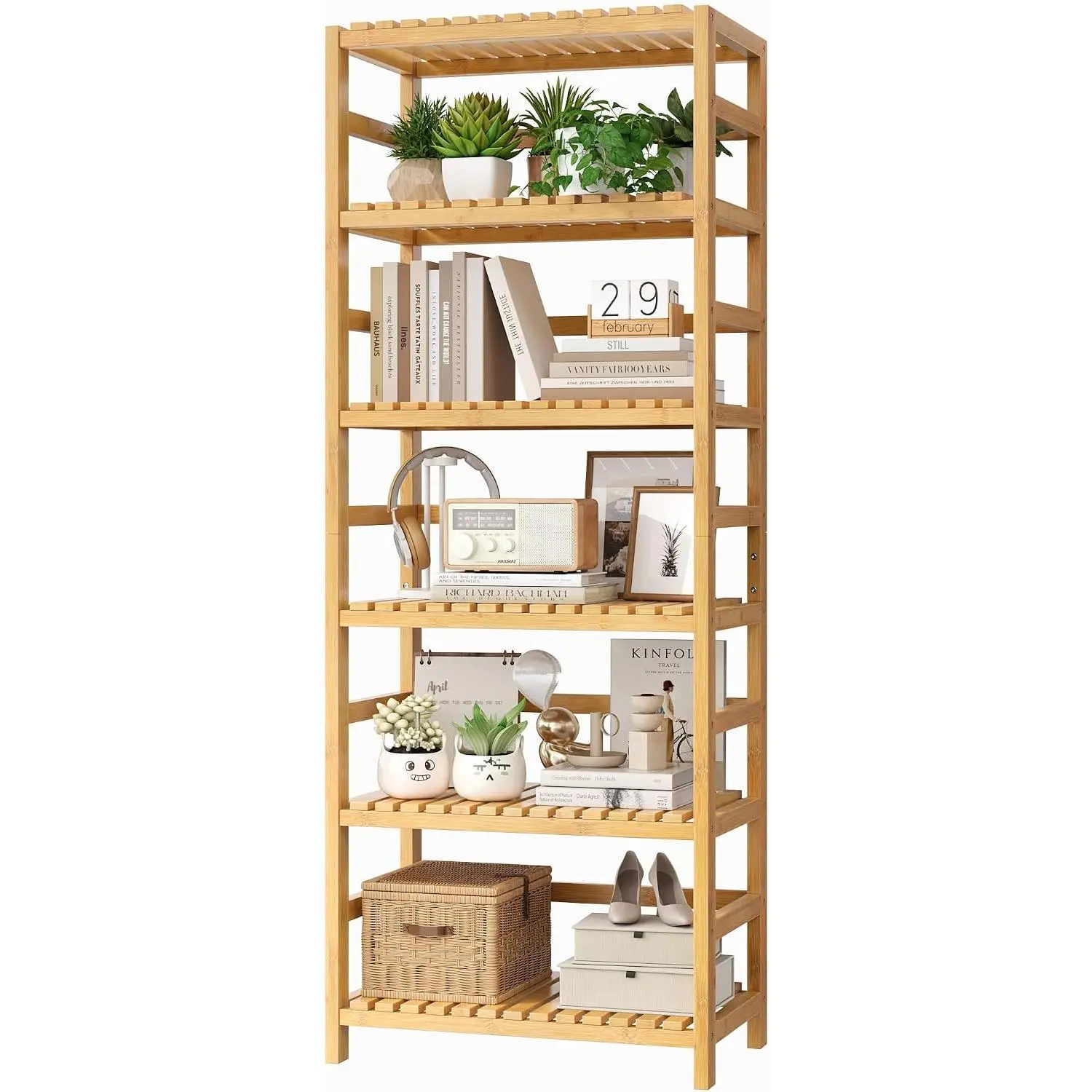 6-Tier  Shelf with Adjustable Shelves,  Kitchen Cabinet | Tall  Bookshelf and  Shelf with 250-lb Shelf Capacity for Laundry Bathroom Kitchen Pantry  Office