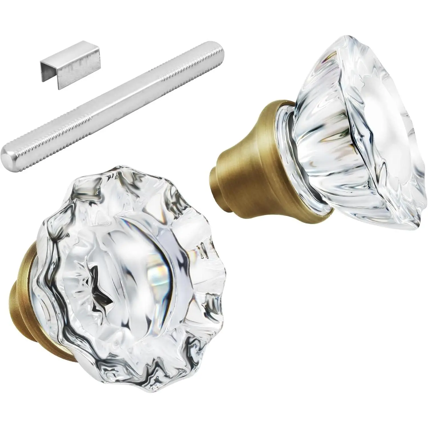 1 Pack Glass Door Knobs Interior Mortise Lock  Set with Spindle,   Door Knobs for Replacing Broken Old Antique Lock Sets  Interior Door, Antique Brass Finish