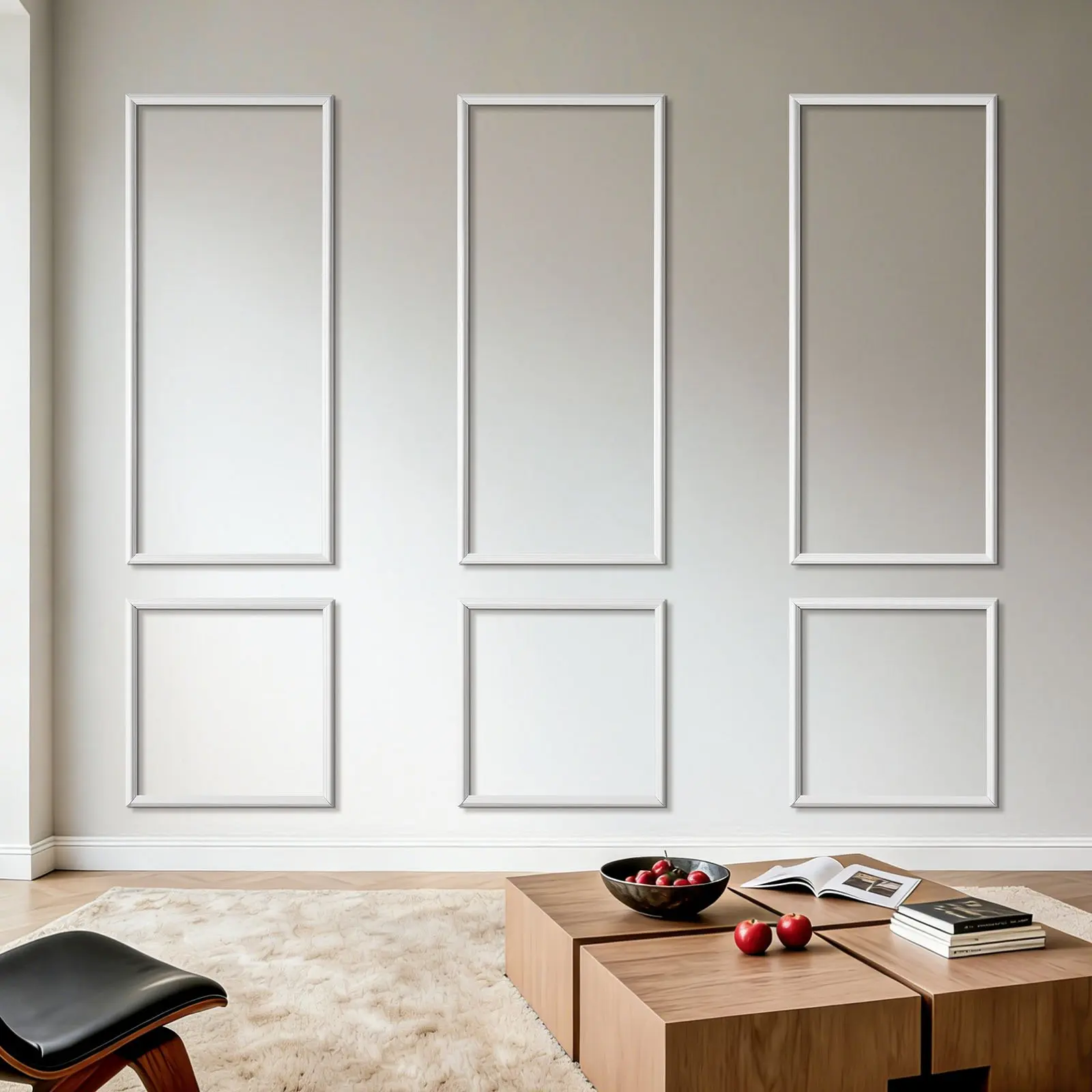 VEVOR 3-Pack Wall Molding Wainscoting Panels Kit, Lightweight Paintable Polystyrene, Easy-to-Install Waterproof Wide Profile Trim for Renters' Contemporary Bedroom Accent Walls, White (24x54 + 24x24 in) jx88-l1920