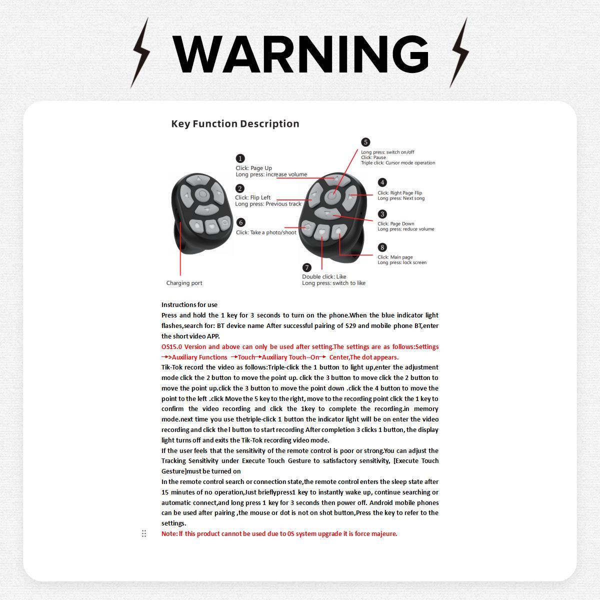 Wireless Remote Control Ring, 1 Count Selfie Video Controller for Smartphone, Automatic Page Turner for Various APP, Mobile Remote Control, Black